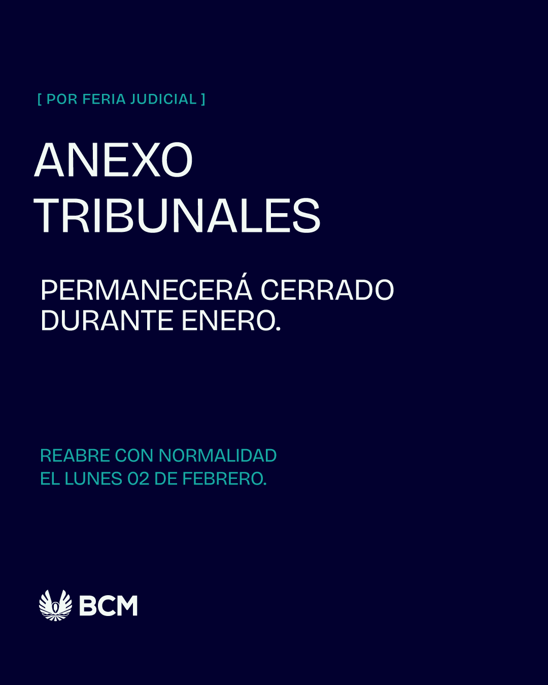 Anexo Tribunales permanecerá cerrado durante enero